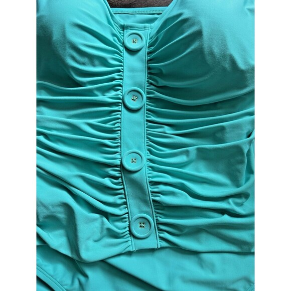 Beyond Control Women's Solid V-Neck Button-Detail One-Piece Swimsuit BlueTeal 14 - Picture 3 of 10